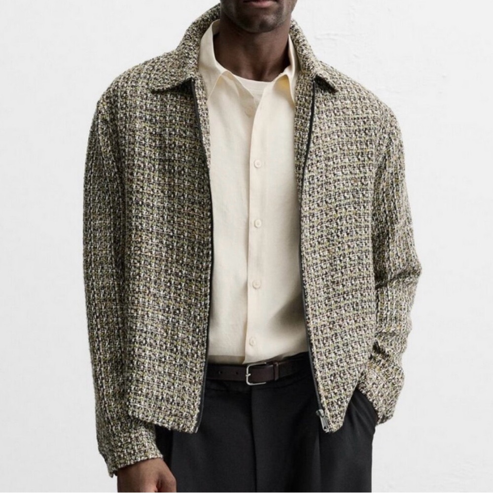 Zara Men's Textured Jacket in Black and Gray